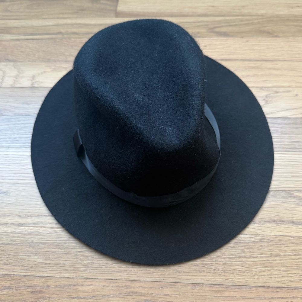 bp Black 100% Wool Felt Fedora Hat with Ribbon Band